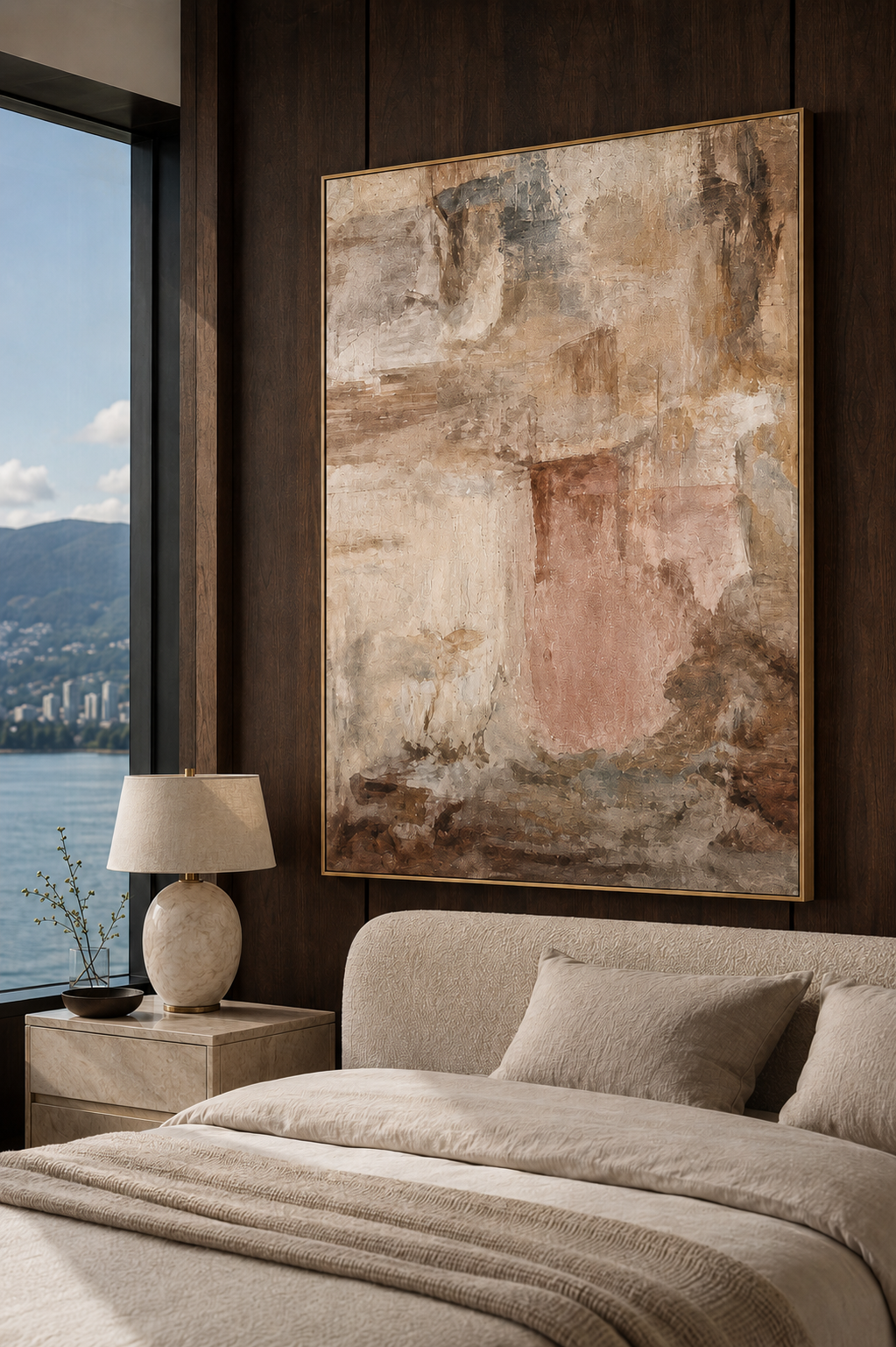 Blush Structure artwork in a Vancouver bedroom